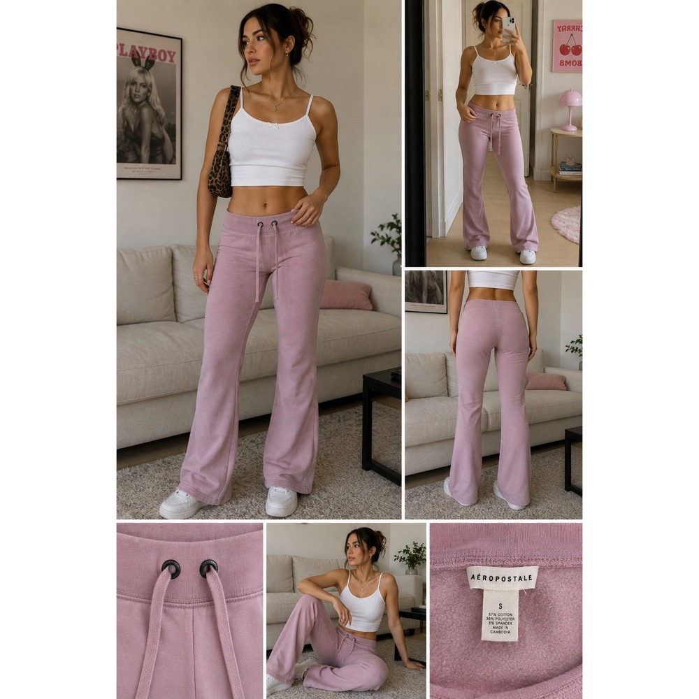 Aeropostale Flare Sweatpants Women S Pink Excellent Low Rise Fleece Drawstring